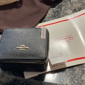 Coach Black Textured Leather Zip jewelry case